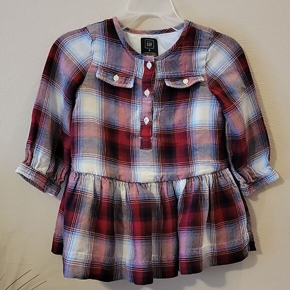 GAP RED PLAID PENDLETON WOOL LONG-SLEEVE DRESS, SIZE 18-24 MONTHS - Picture 2 of 10